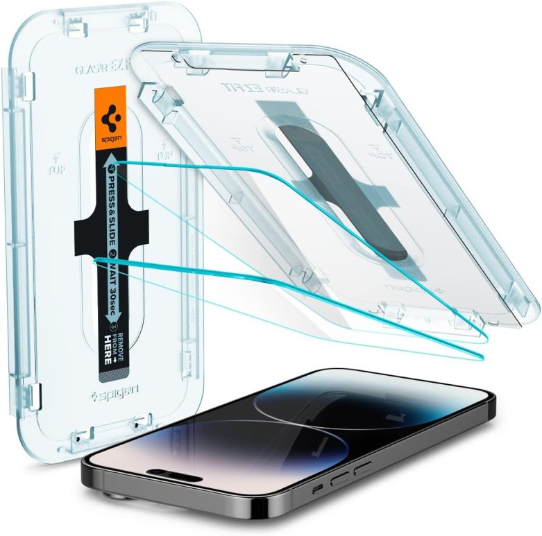 Spigen Tempered Glass Screen Protector [GlasTR EZ FIT] designed for iPhone 14 Pro [Case Friendly] - Sensor Protection / 2 Pack - Image 9
